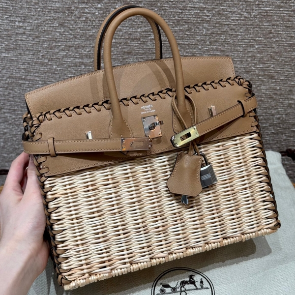 【エルメス HERMES】バーキンピクニック 25 ヴォースイフト ラタン エトゥープ (18) シルバー金具（100％手縫い）